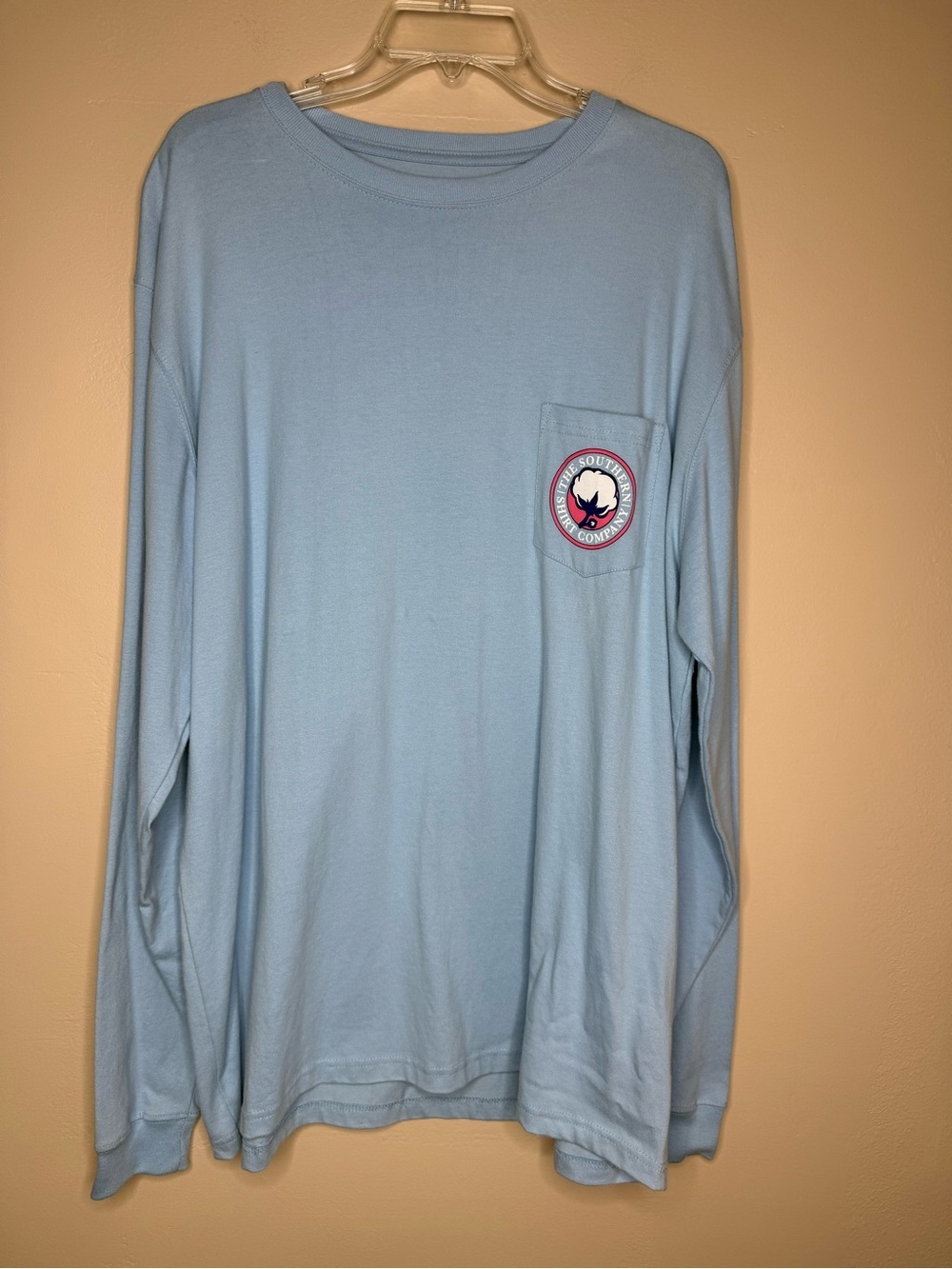 Southern Shirt Light Blue Long Sleeve Pocket Tee Cotton Patch Size XL
